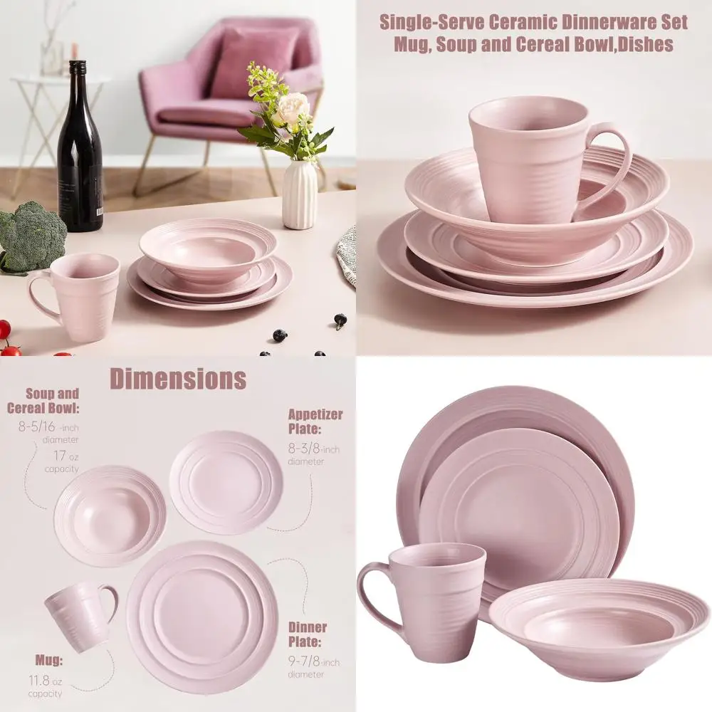 

Набор посуды из 4 предметов цвета малинового: кружка, миска и тарелки