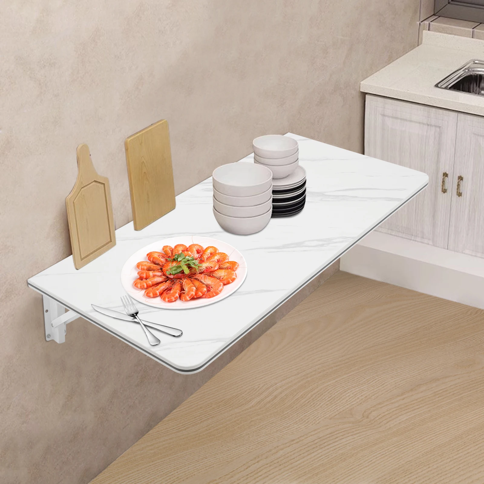 

31.5*15.75in MDF White Wall-Mounted Folding Table Rectangular Suitable Foldable Table