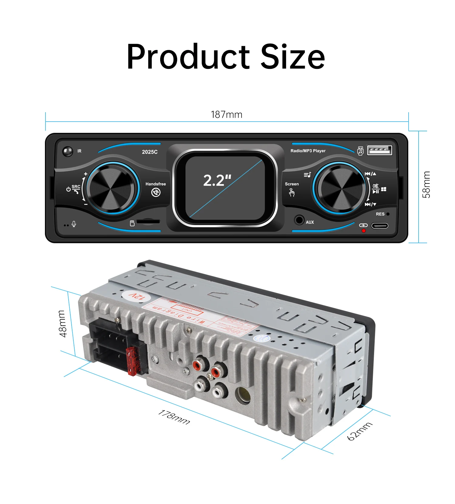 ESSGOO Single 1 Din Universal MP3 FM Player Car Stereo Radio Bluetooth 6.0 Handsfree USB/AUX with DAB+ 7 color Remote Control