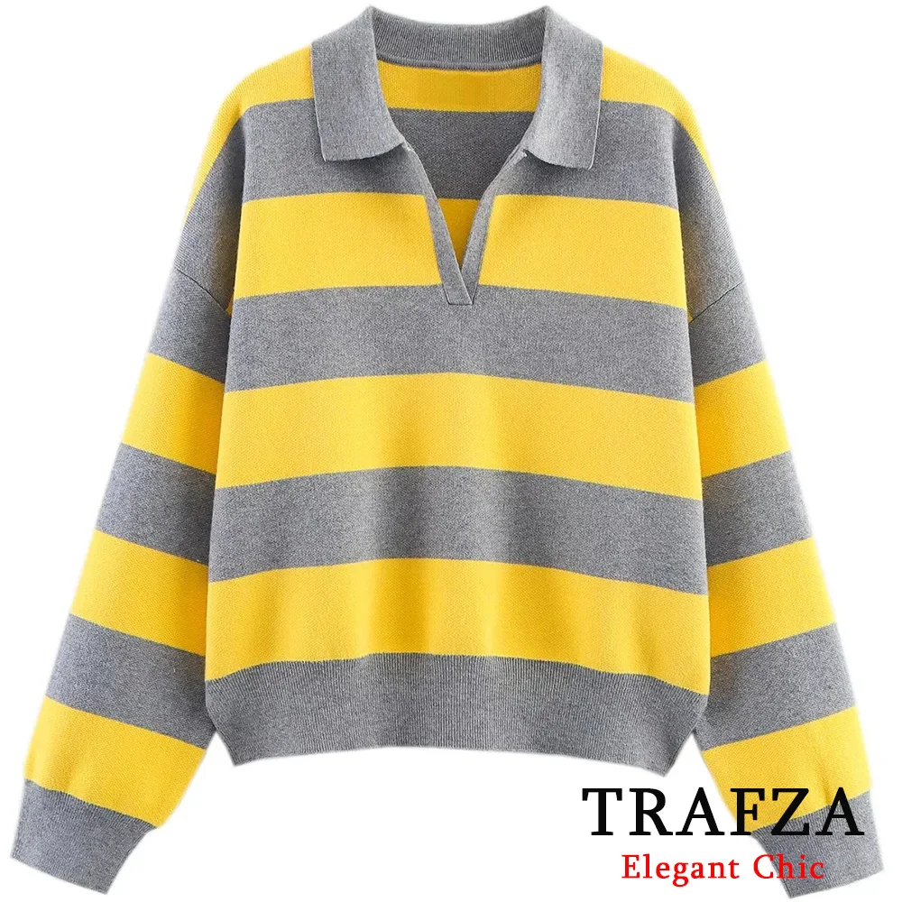 

TRAFZA Women Casual Striped Pullover Sweater Long Sleeve Knitted Sweater New 2025 Spring Autumn Commuter Back to School Sweater