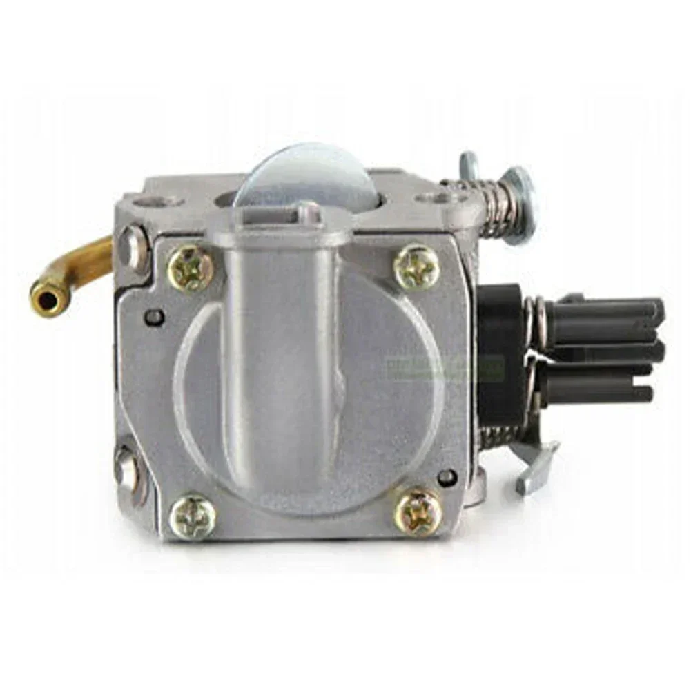 Cylindrical Metal Carburetor Designed to Fit Several Popular Chainsaw Variants Including the Model Series Listed