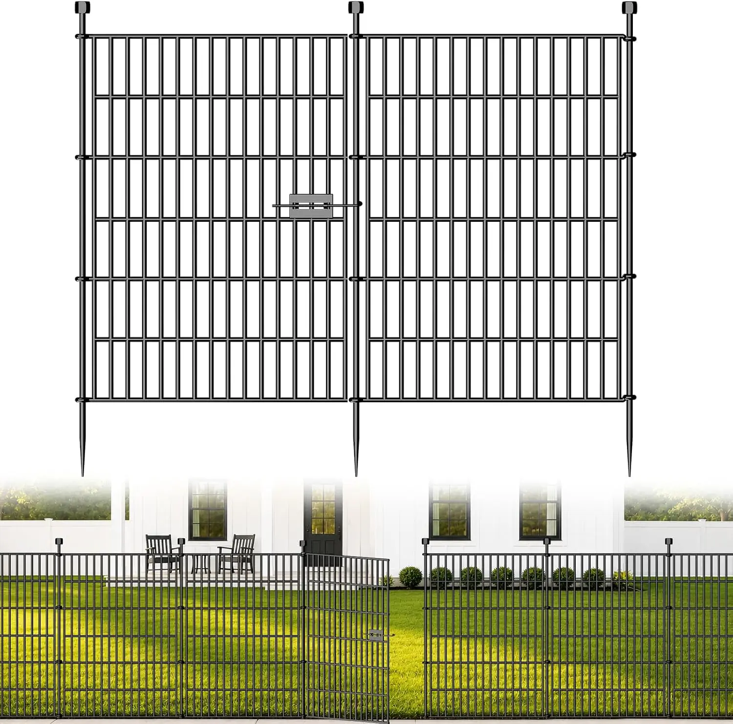 No Dig Garden Fence Outdoor for Yard, 40in (H) x 23.6ft(L) | 10 Panels with Gate Animal Barrier Fence, Rustproof Metal