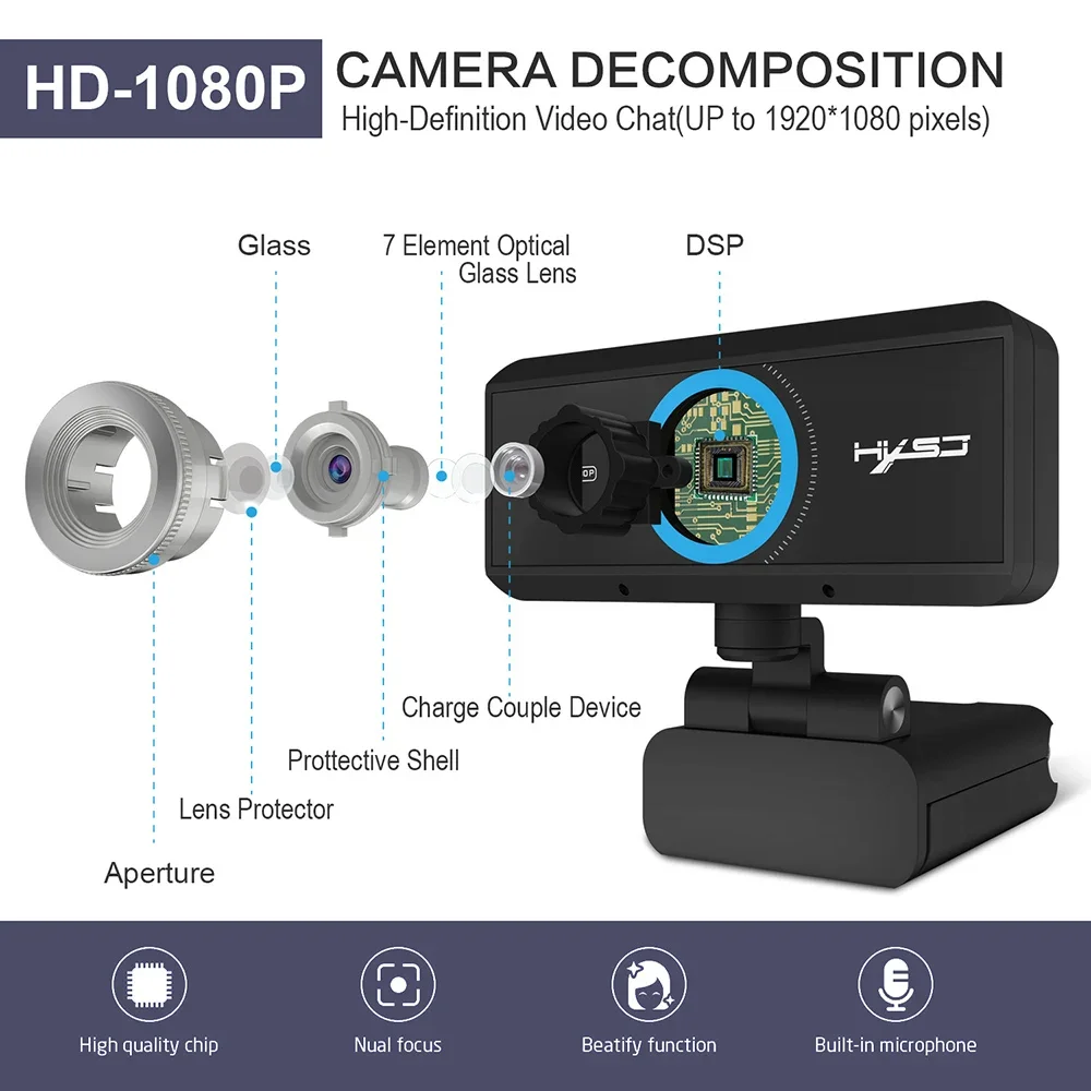 

Webcam Hd 1080P 30fps Usb Streaming Manual Focusing Web cam with Microphone To Computer For Meeting Web Camera Windows Mac Linux