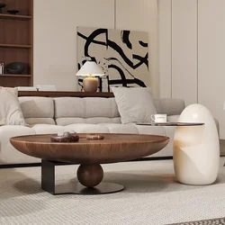 Tea Table Coffee French Antique Circular Living Room Household Table Minimalist Light Luxury High Solid Wood Small Furniture