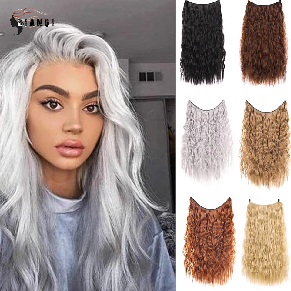 DIANQI 24 Inches Fishing Line Wig Hair Extensions Easy to Wear Straight Curly Water Ripples Women's Wigs Increase Hair Volume