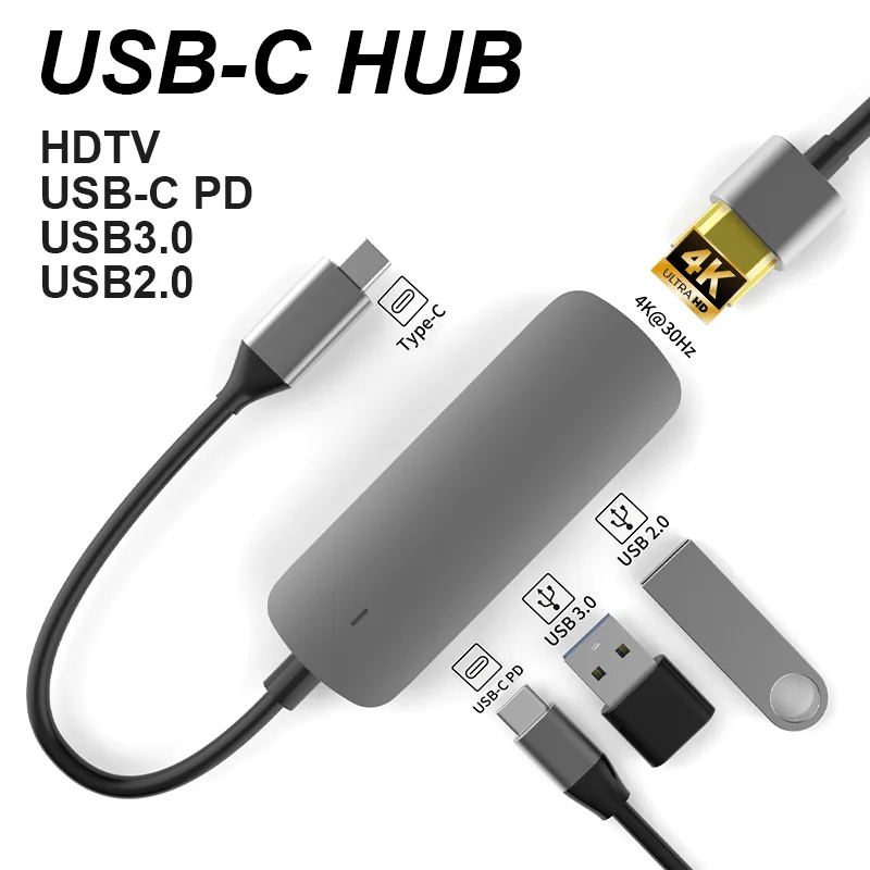 USB-C-Hub 4K HDTV Hochgeschwindigkeits-USB-3.0-Anschlüsse USB 2.0 PD Tragbare Dockingstation-Adapter für MacBook Pro Air Windows-Laptops – Detail 1