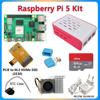 Raspberry Pi 5 8GB/4GB/2GB Optional Kit PCIE to M.2 NVME SSD(2230)+27W Power+PI5 Red-White Case+64GB Card+ Card reader+RTC Card