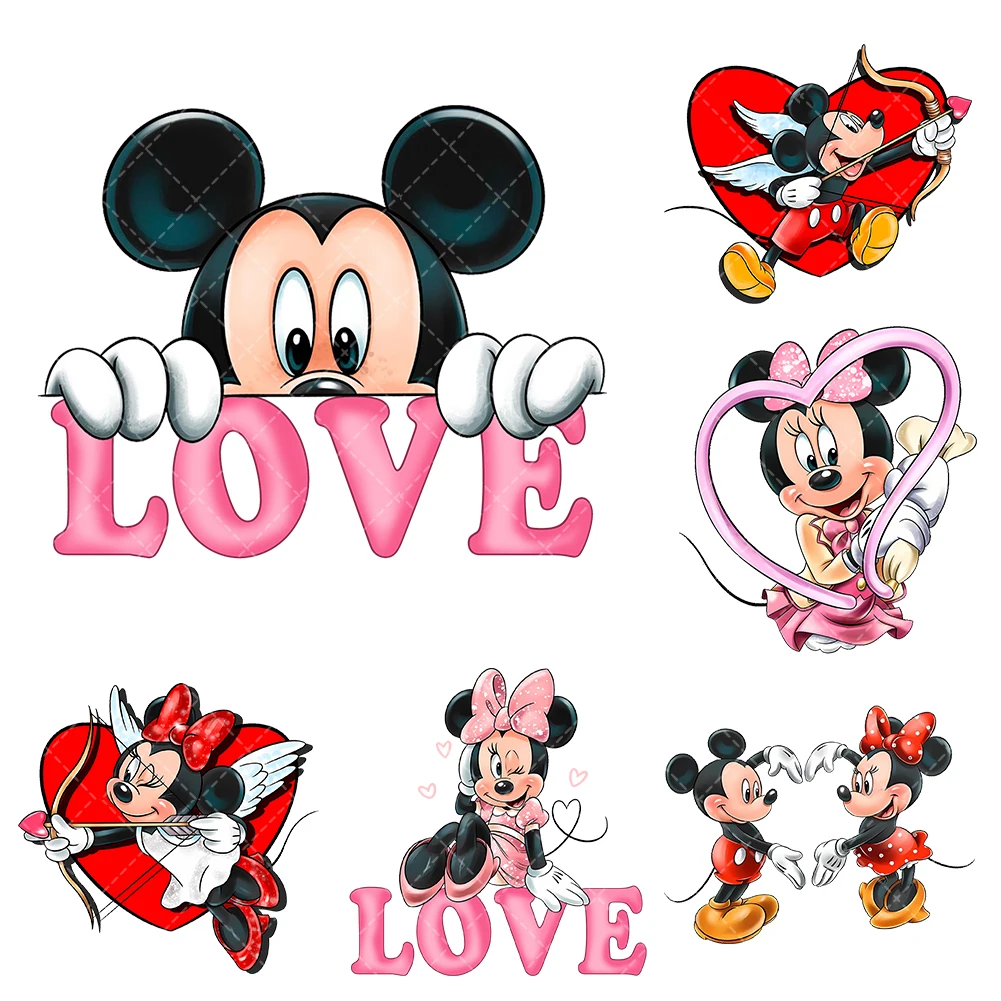 Mickey Pink  Valentines Day Iron On Heat Transfer Stickers For Clothes DTF Pinted Vinyl Thermal Appliques Washable T-Shirt Decal