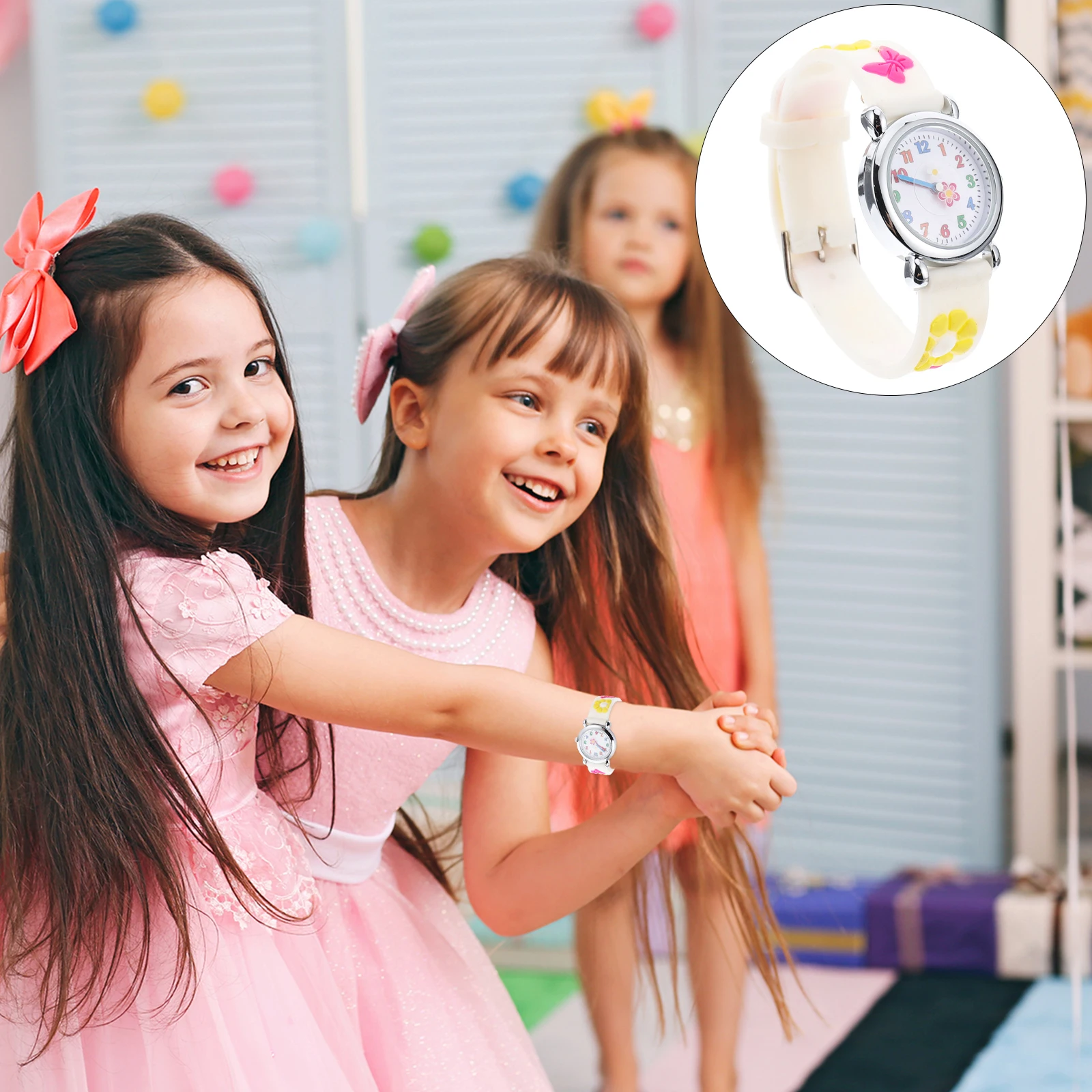 

Lovely Children's Watch Kid Gift Cartoon Silicone Wristwatch Adjustable Strap Clear Dial Flower Pattern Toddler for Birthday