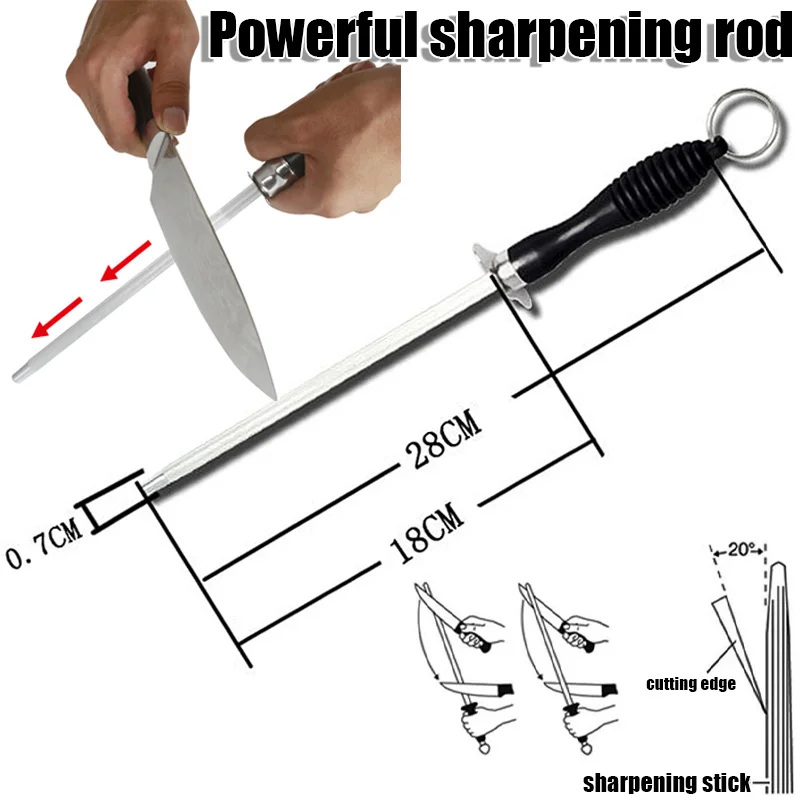 Afilador de cuchillos de acero al carbono de 26cm, herramienta de molienda profesional con mango de ABS, palo afilador de cuchillas de cocina