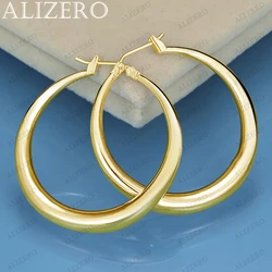 ALIZERO 18K Gold 36mm Smooth Circle Hoop Earrings For Women Wedding Engagement Party Charms Jewelry Lady Fashion Accessories
