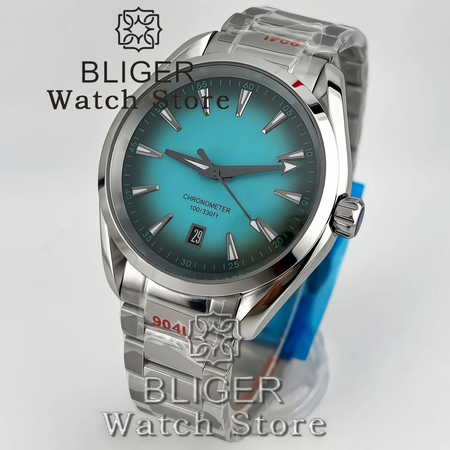 BLIGER 40MM A150 NH35 Mechanical Watches For Men Gradient Dial With Luminous 6 O'clock Date Calendar Sapphire Glass Waterproof