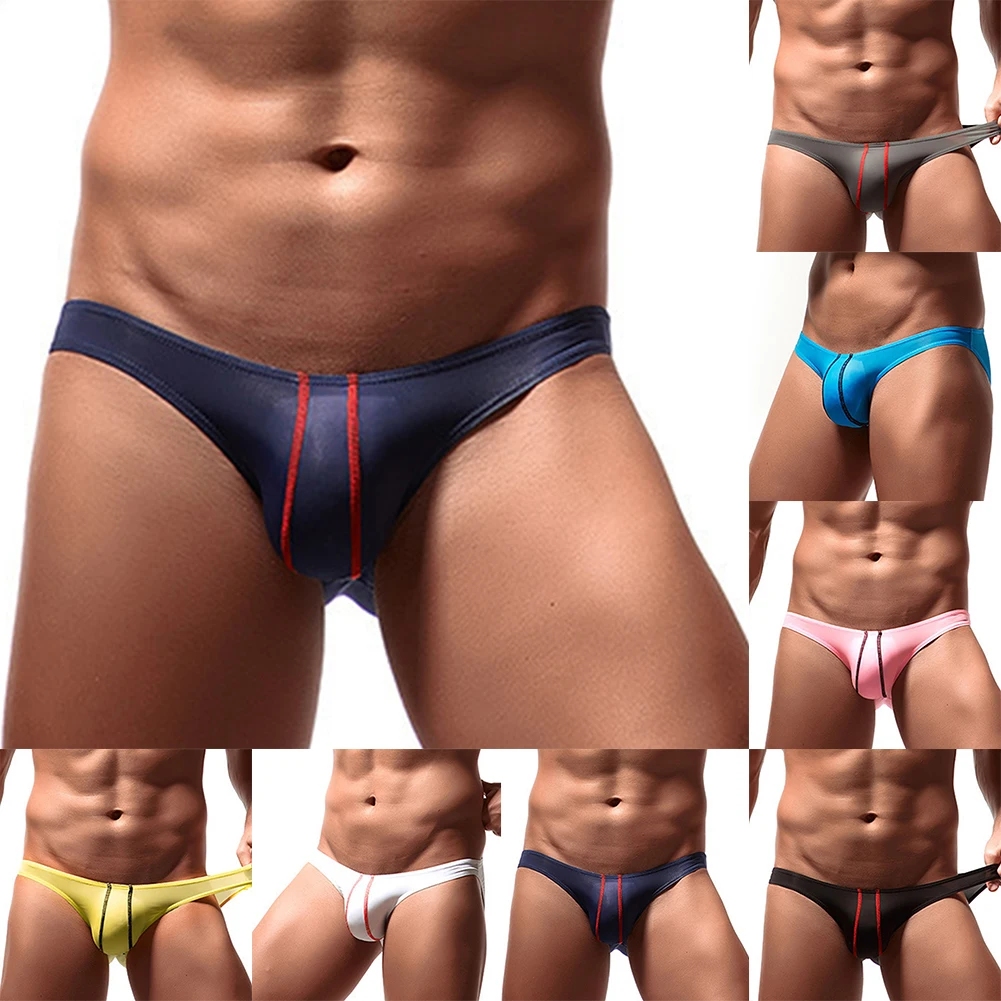 Men Briefs Jockstrap Pouch Bikini Underwear Low Rise Thong Mesh Ice Silk Underpants Hip Lift Lingerie Thin Breathable Swimwear