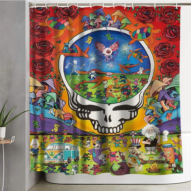 The Dancing Bears Skeleton Playing The Guitar Skull And Rose Tie-dye Shower Curtain By Ho Me Lili Bathroom Decor