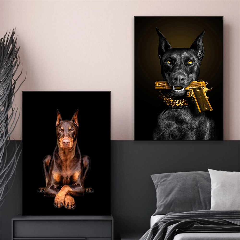 

Animal Black Dog Posters Fashion Black Doberman Dog Print Canvas Painting Luxury Wall Art Picture Living Room Home Bedroom Decor