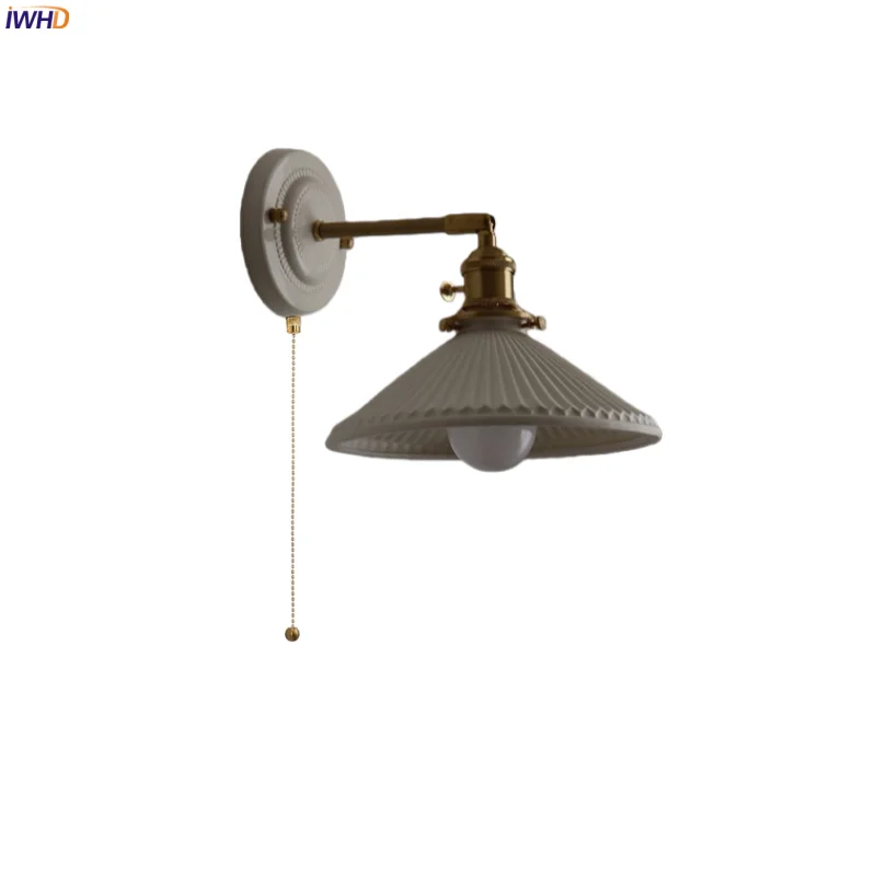 

IWHD Nordic Modern LED Wall Lamps For Home Lighting Pull Chain Switch Living Room Decoration Bedroom Lamps Lampade Da Parete
