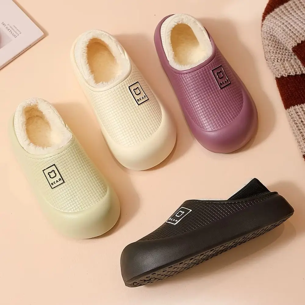 

Heeled Design Cozy Winter Slippers Thick Sole Fleece Lined Women's Slippers Waterproof EVA Fluffy Warm Home Shoes Cold Weather
