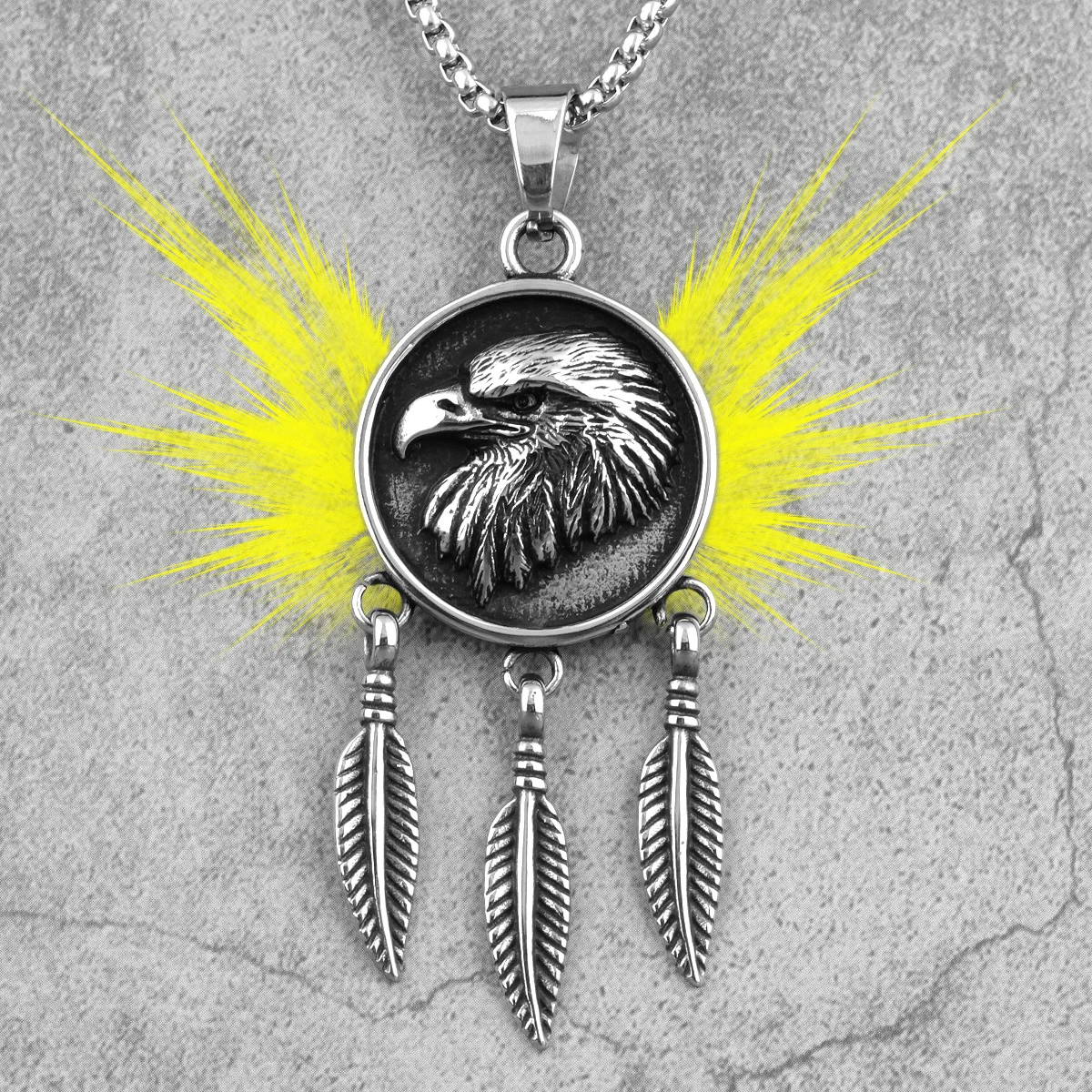 

Indian Eagle Feather Long Men Necklaces Pendants Chain Punk for Boyfriend Male Stainless Steel Jewelry Creativity Gift Wholesale