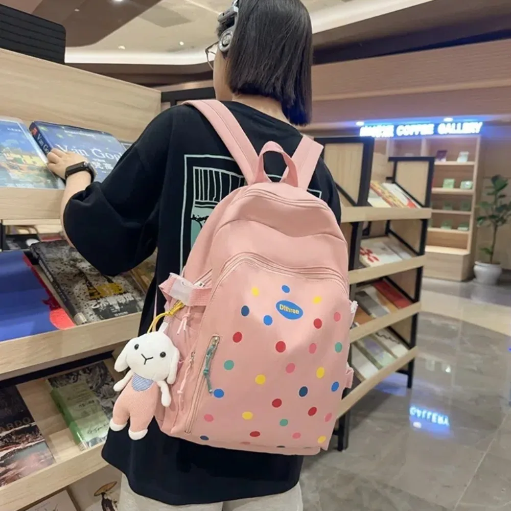 New Large Capacity Student Backpack Waterproof Colorful Dots Book Bag Breathable School Backpack Adults