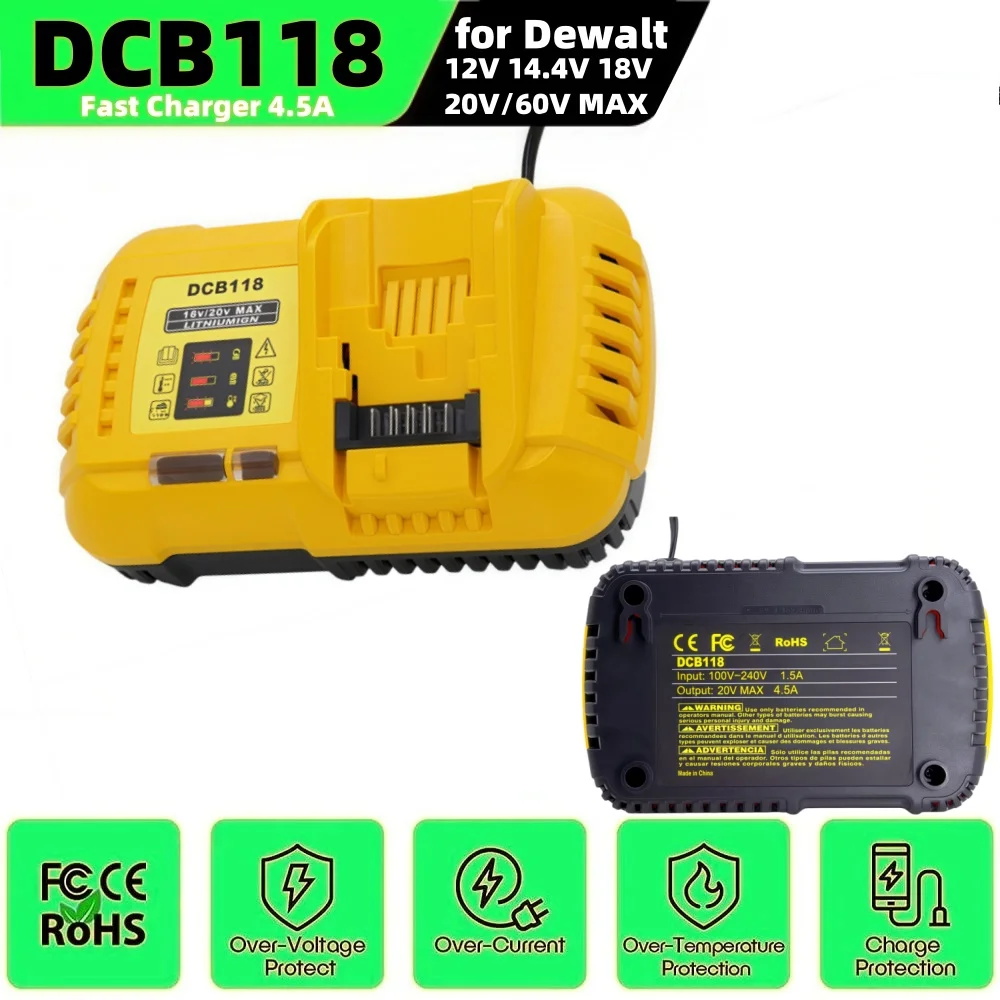 DCB118 12 فولت 14.4 فولت 18 فولت 20 فولت ماكس 4.5A ليثيوم أيون شاحن سريع ل ديوالت فليكس فولت 20 فولت/60 فولت ماكس بطارية DCB120 DCB200 DCB609 DCB115 DCB112 #6
