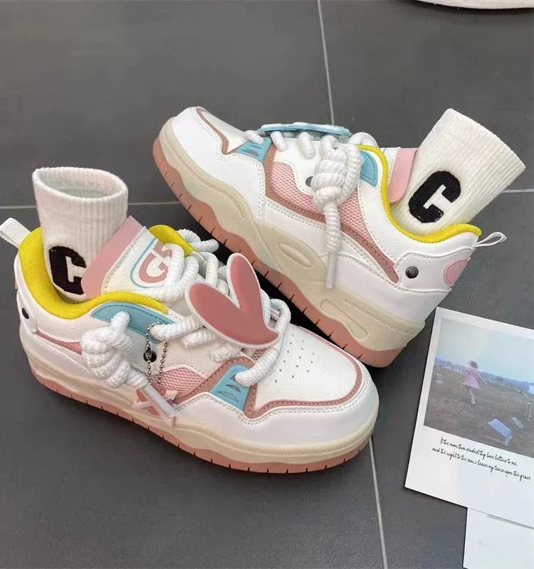 Preppy Style Women Pink Shoes Fashion Breathable Girls Sneakers Sports Casual Size 36-44