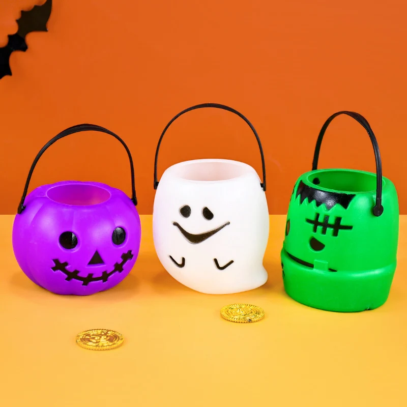 Trick Or Treat Portable Pumpkin Ghosts zombies Bucket Halloween Candy Bucket Halloween Party Decor Props Supply Kids Party Favor