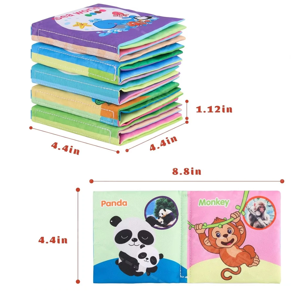 Waschbares Baby-Stoffbuch-Set - BPA-freie Knister-Sensorikspielzeuge mit Beißringen & Mehrstrukturierten Seiten für 0-12 Monate alte Säuglinge – Detail 4