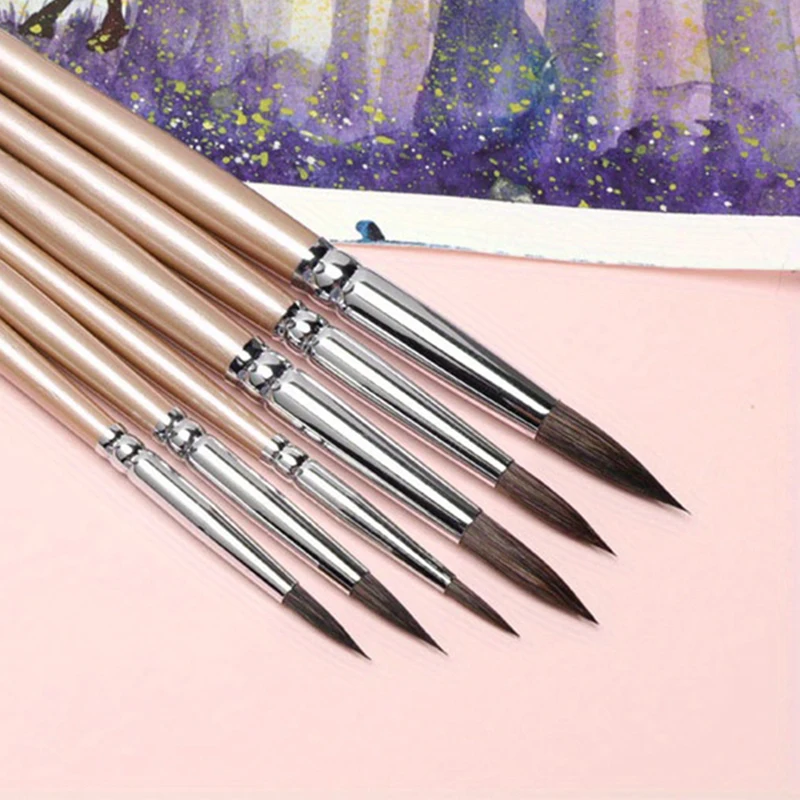

6pcs high-quality brushes, circular pointed watercolor brush set, beginner student drawing brushes, acrylic watercolor brushes