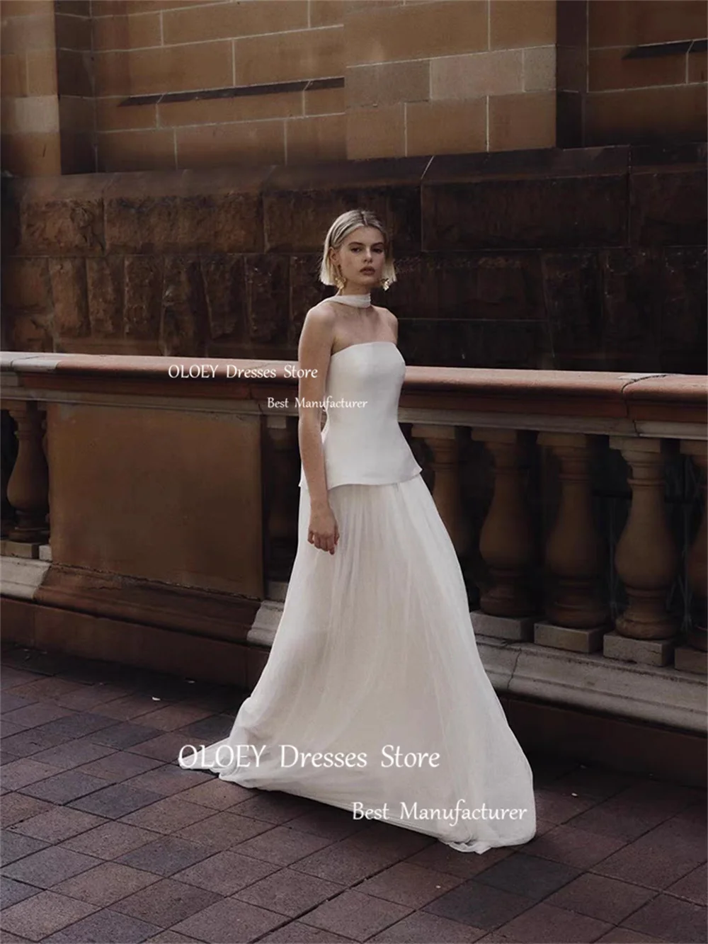 OLOEY Modern Strapless Wedding Dresses Photoshoot Soft Tulle Bridal Gowns Sleeveless Floor Length Formal Party Dress Customized