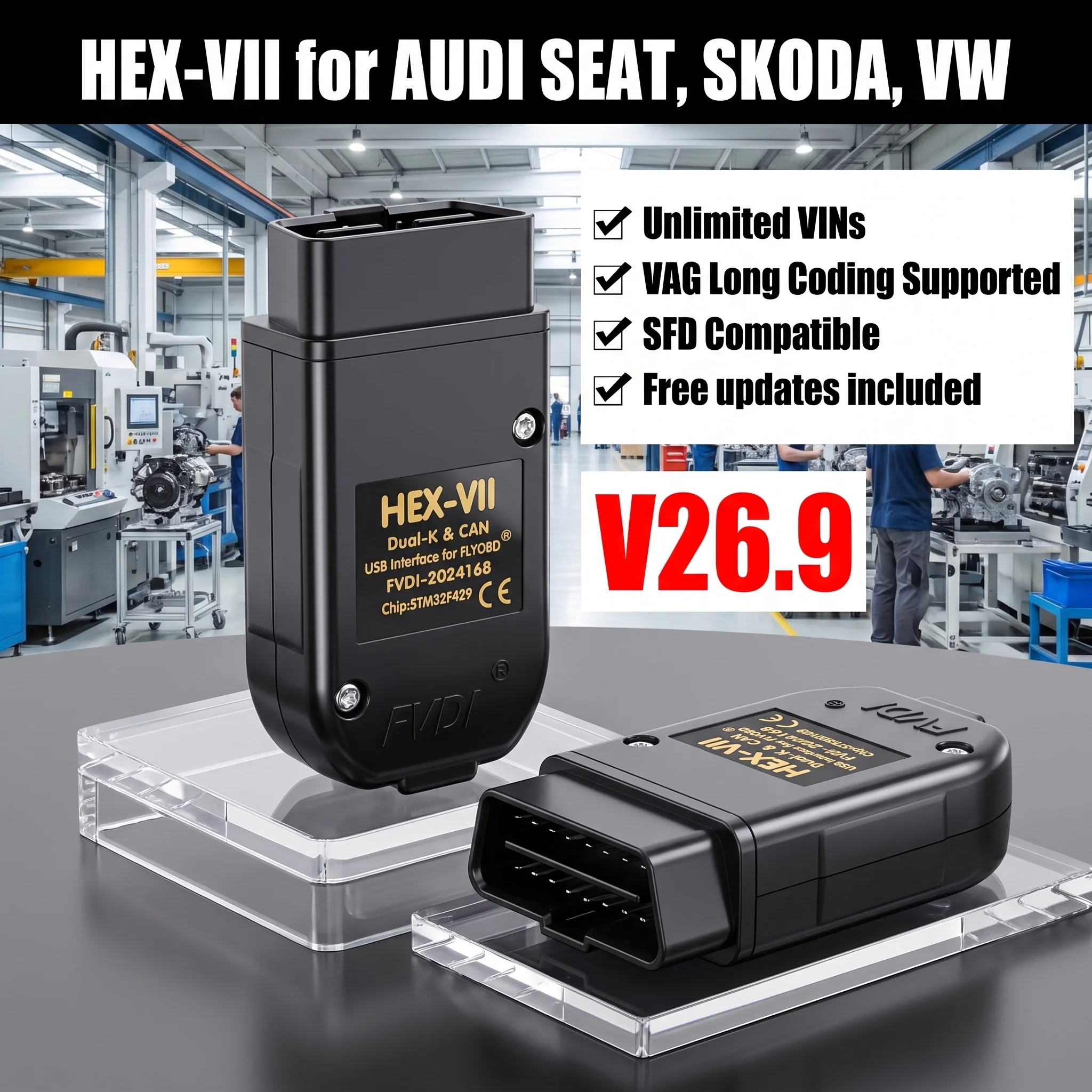 Free Updating VCDS-HEX VII VAGCOM V25.3 HEX V2 VAG Scanner Tools USB Interface For VW AUDI Skoda Seat Unlimited VINs OBD Tool