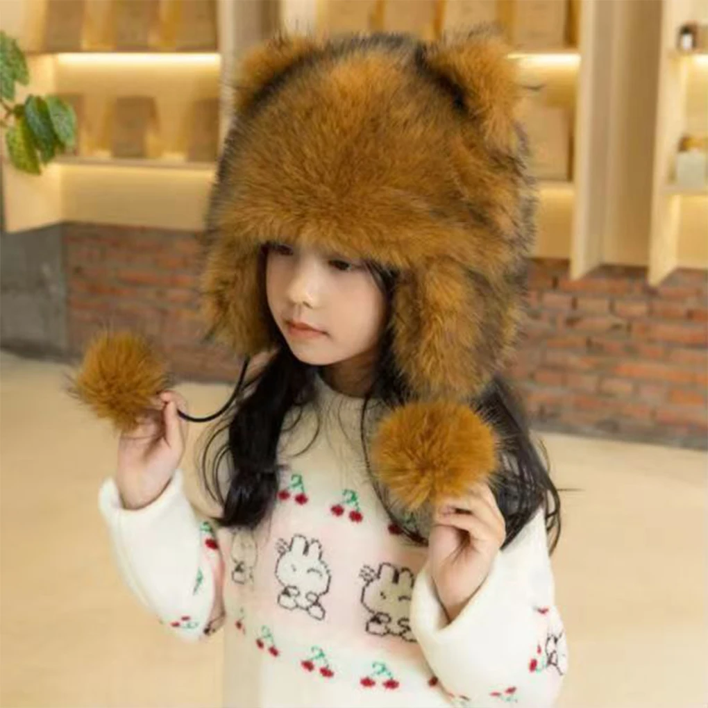 Classic Faux Fur Aviator Hat Fashion Brown Earflap Hat Thick Cold Protection Fluffy Women’s Trapper Hat for Daily Use image 5