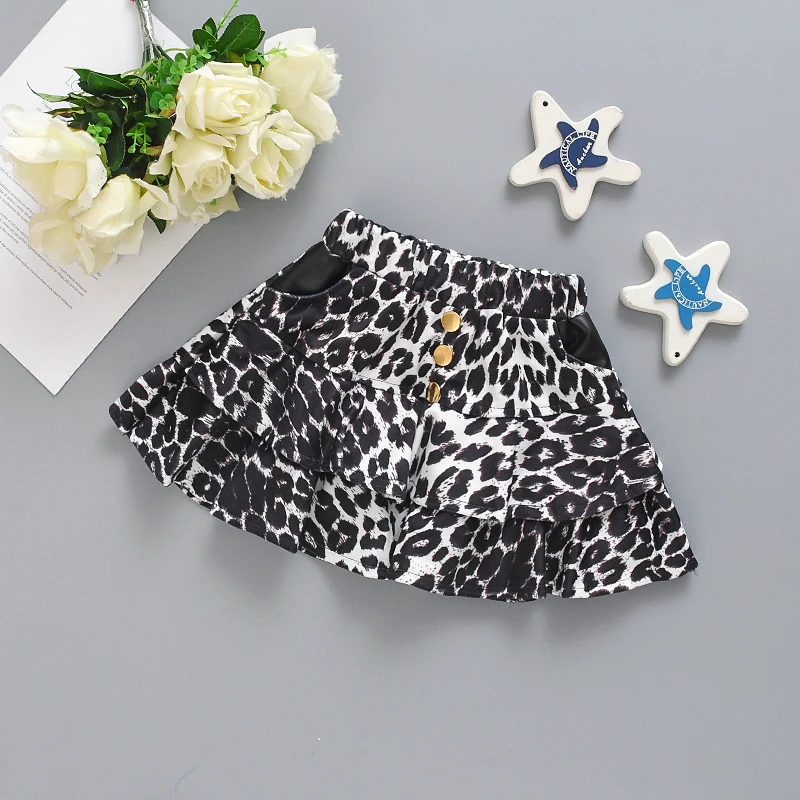 Baby Girl Half Skirt Autumn Winter Plaid Woolen Girl Pleated Skirt Cute Leopard Print Suede Short Skirt