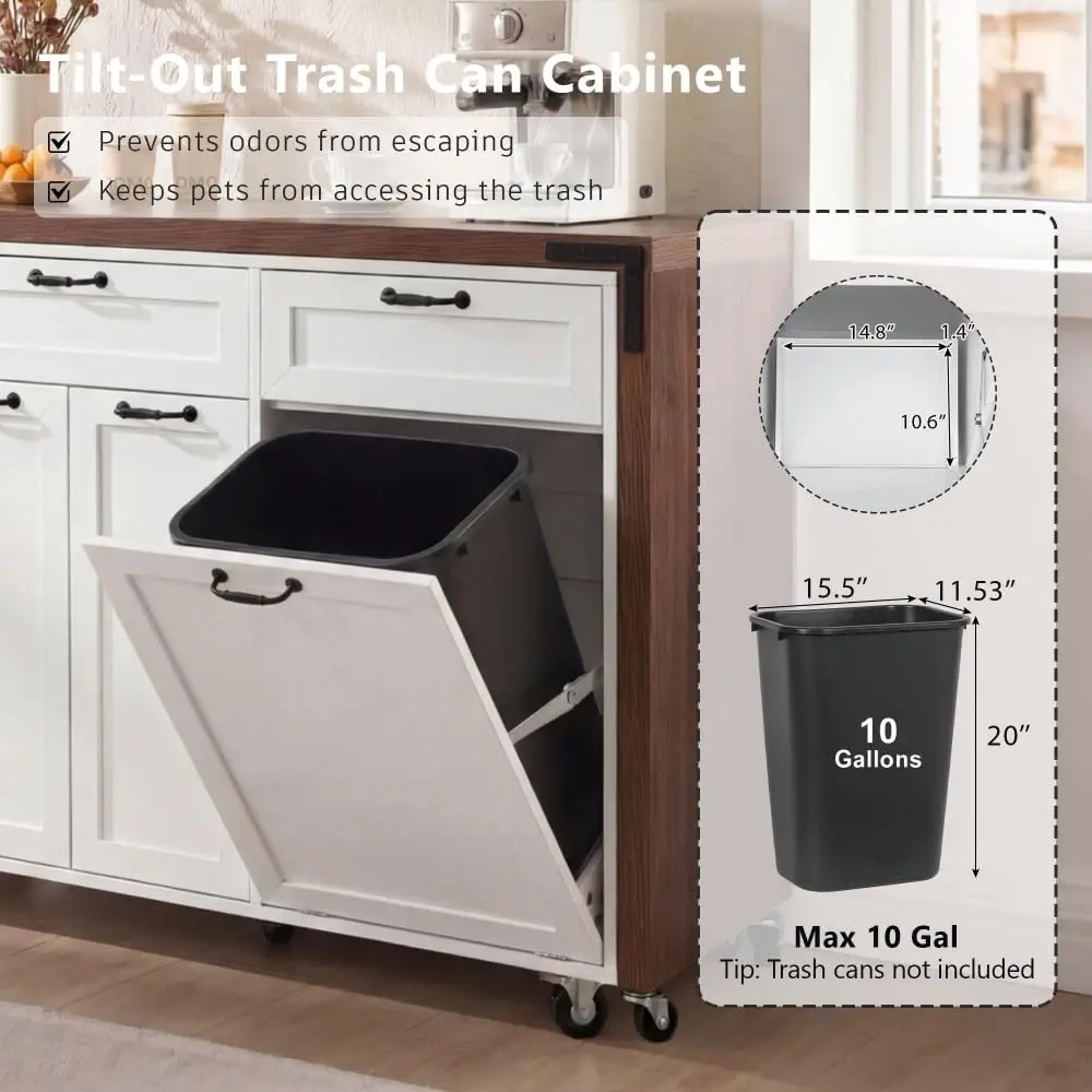 Extendable Kitchen Island with Seating, Storage, Hidden Trash Cabinet, Spice Rack & Lockable Wheels, Customized