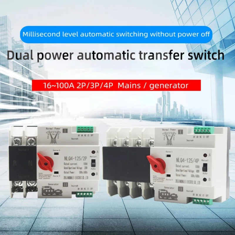 

Din Rail 2P 3P 4P ATS Dual Power Automatic Transfer Switch Selector Switches Uninterrupted Power Generator 32A 50A 63A 80A 100A