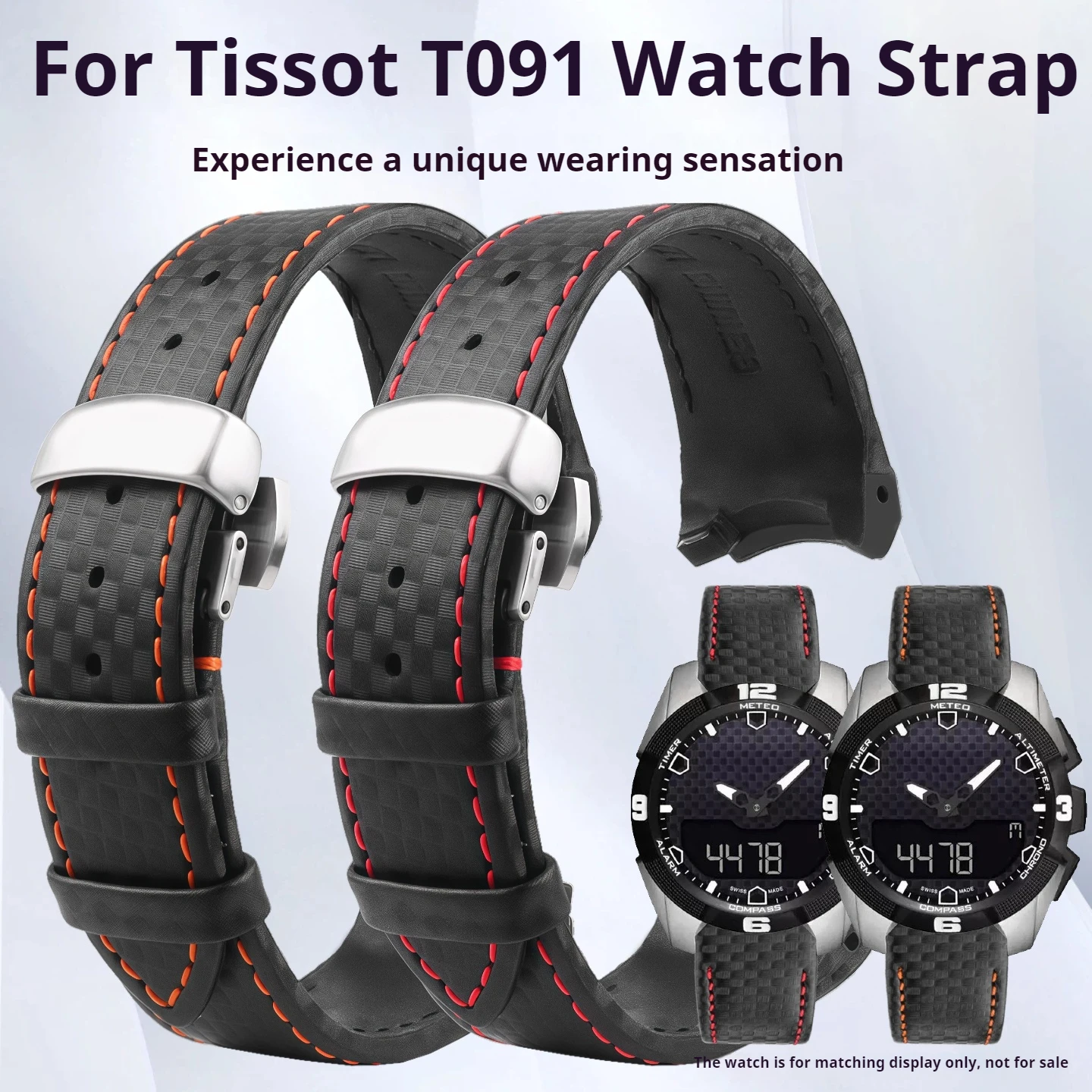 For Tissot 1853 T-Touch Expert Solar T091.420 Carbon Fiber Leather Watch Strap T091 Cowhide Leather Watch Band 22mm Replacement