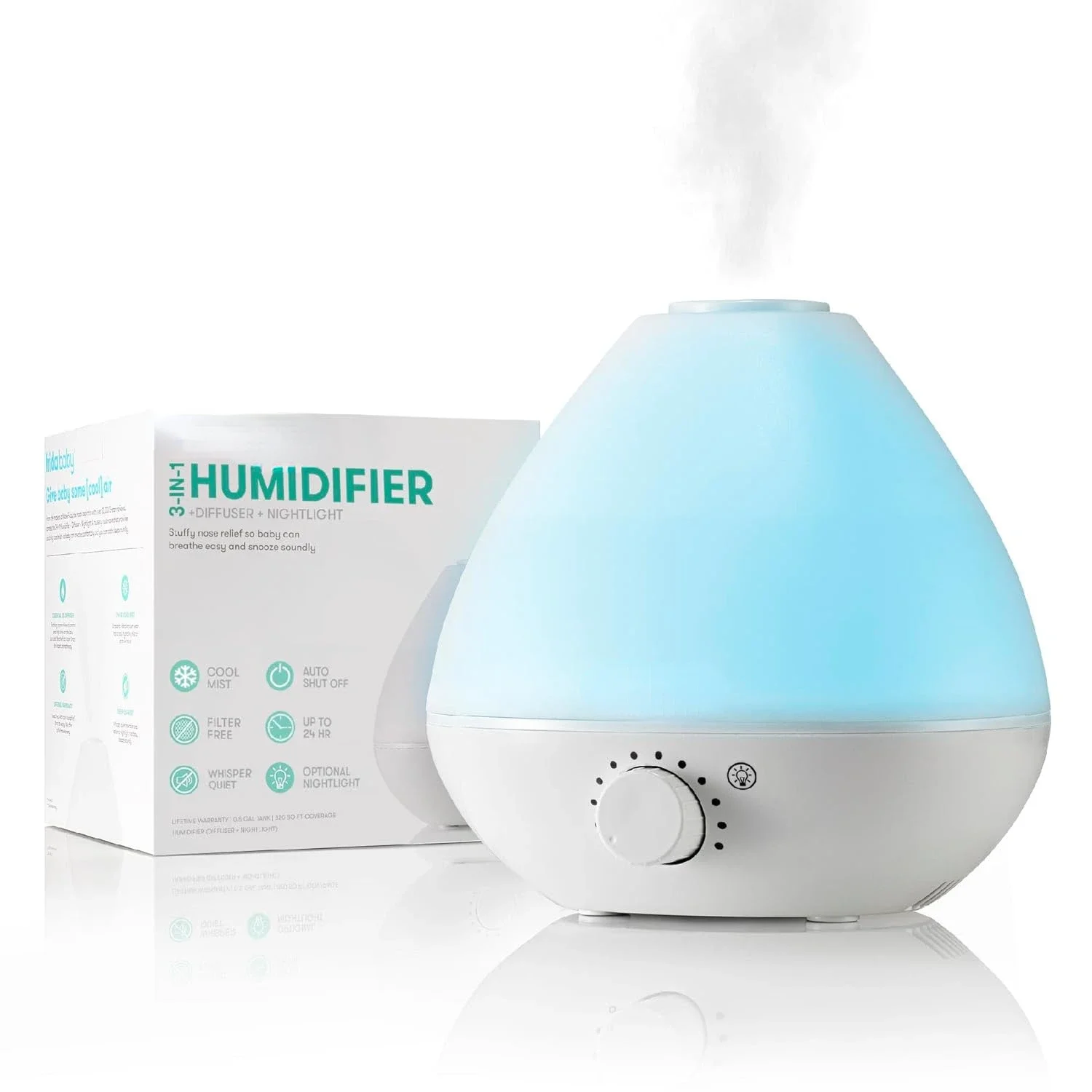 

3-in-1 XL Cool Humidifier for Large Rooms and Diffuser, Nightlight | Top-Fill 6L Tank with Variable Cool Control, Auto Shut-Off,