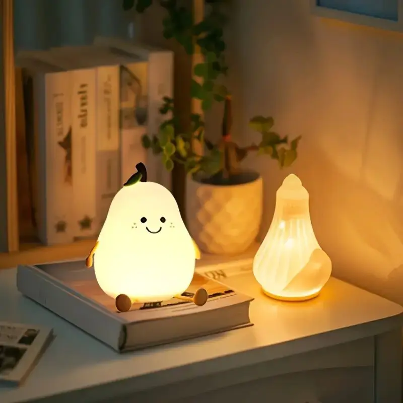 Cute 7 Colors Pear-Shaped Silicone Decompression Light, Touch-Controlled , For Rooms Bedside Lamp