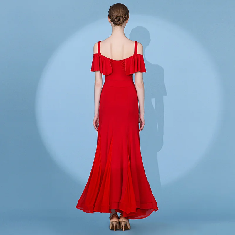 

Premium New Fly Sleeve Modern Dance Dress Dress Country Short Sleeve Standard Dance Practice Clothes Three Colors Available
