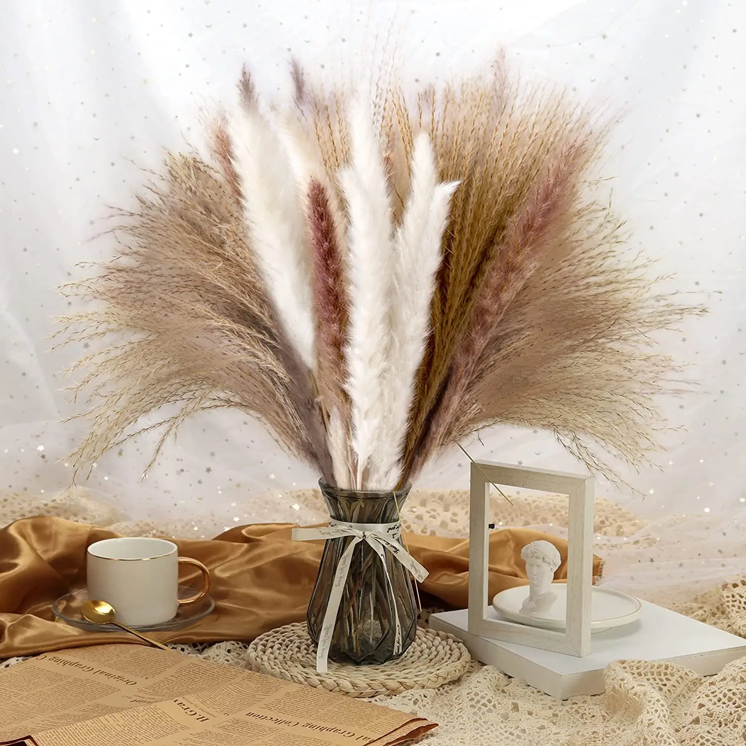 60 Pieces Natural Dried Pampas Rustic Table Farmhouse Party Home Decor Father's Day Thanksgiving Wedding Birthday Arrangements