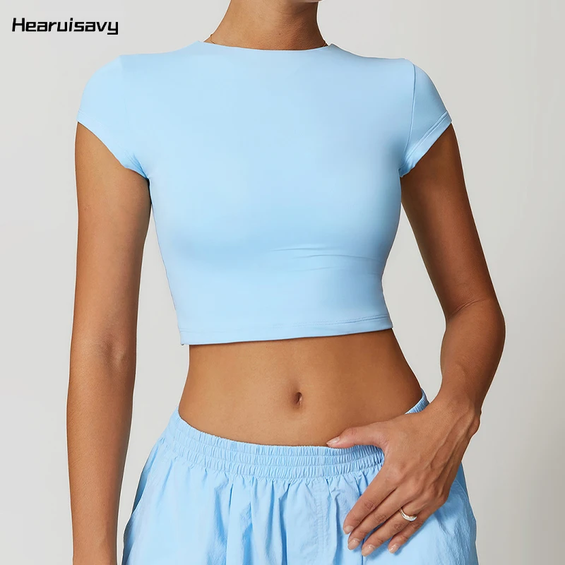 Hearuisavy Casual Sports Tee Women Gym Top Women Fitness Slim Shirts Quick-Drying Yoga Clothes Short Workout T-shirt Female