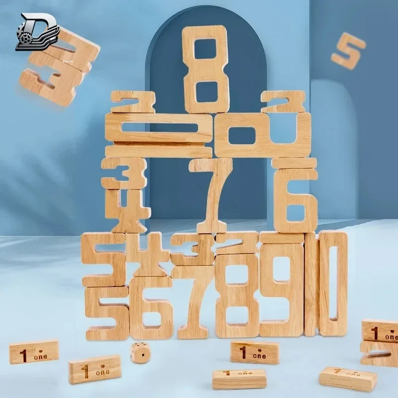 【Best-selling】28 Pieces Of Wooden Number Stacking Blocks For Children’S Math Learning Game To Develop Fine Motor Skills And Cogn