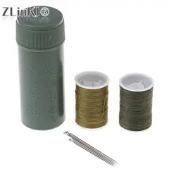 7pc/set Portable Cylinder Case Travel With Threads Needles Mini Army Green Stainless Steel Sewing Kit Craft Sewing Tools Box Set