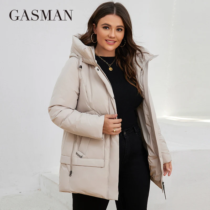 Gasmam inverno parkas mulheres plus size longo clássico design com zíper bolso com capuz solto casaco feminino 82209