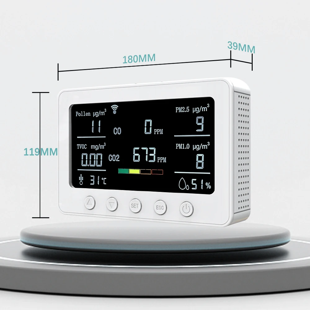 Analisadores de gás tuya iaq display de vídeo qualidade do ar interno display de vídeo 8-em-1 testador co2 tvoc pm2.5/1.0 para construção doméstica