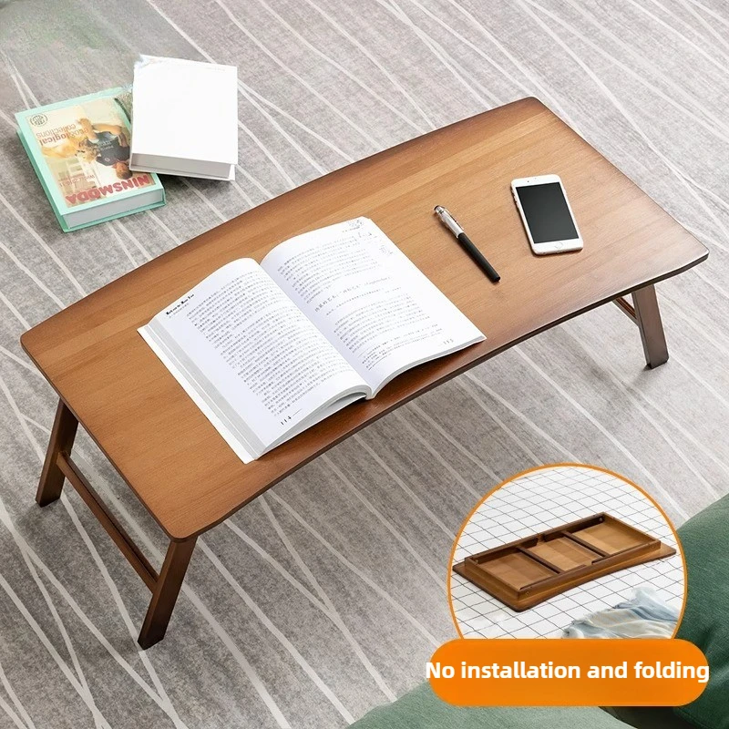 Space Saving Home Folding Table Bamboo Laptop Lazy Desk Multifunctional Bay Window Balcony Desk Portable Student Writing Table