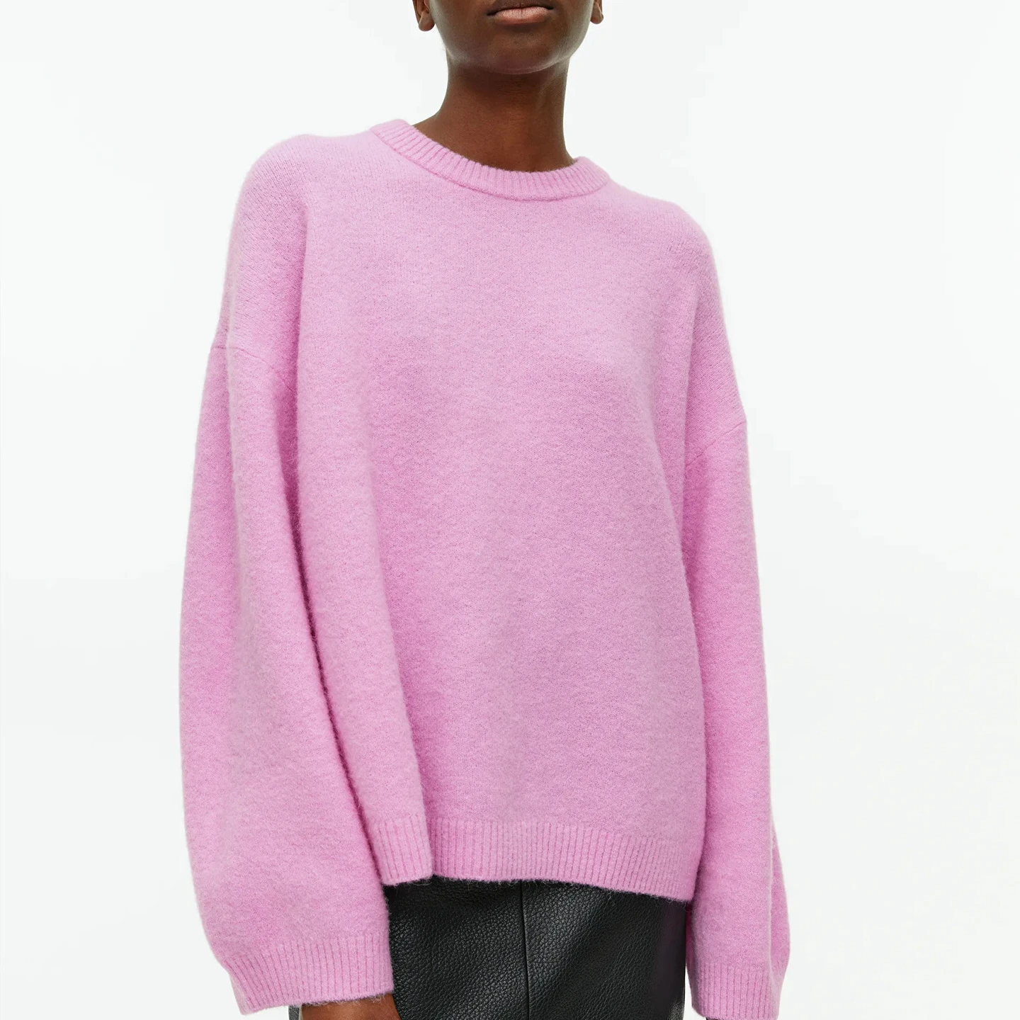 Chique Basic O-Hals Lantaarnmouw Trui Dames 2024 Winter Oversized Casual Roze Blauw Gebreide Truien Dames Dikke Warme Tops