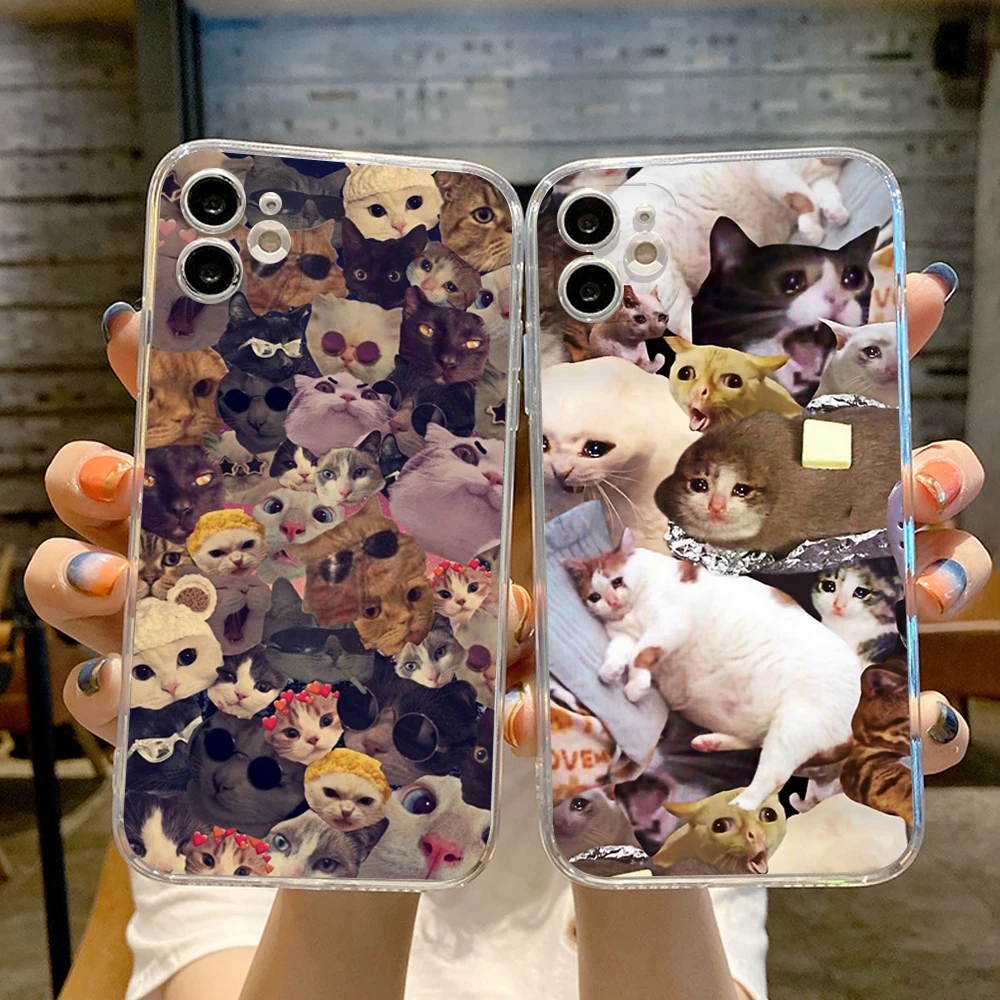 FOR IPhone 14 Crying Cat Memes Phone Case 14 11 12 Pro 8 7 14 Plus X Pro 14 MAX 13 MINI XR XS 14 13 pro SE2020 Soft Phone Covers