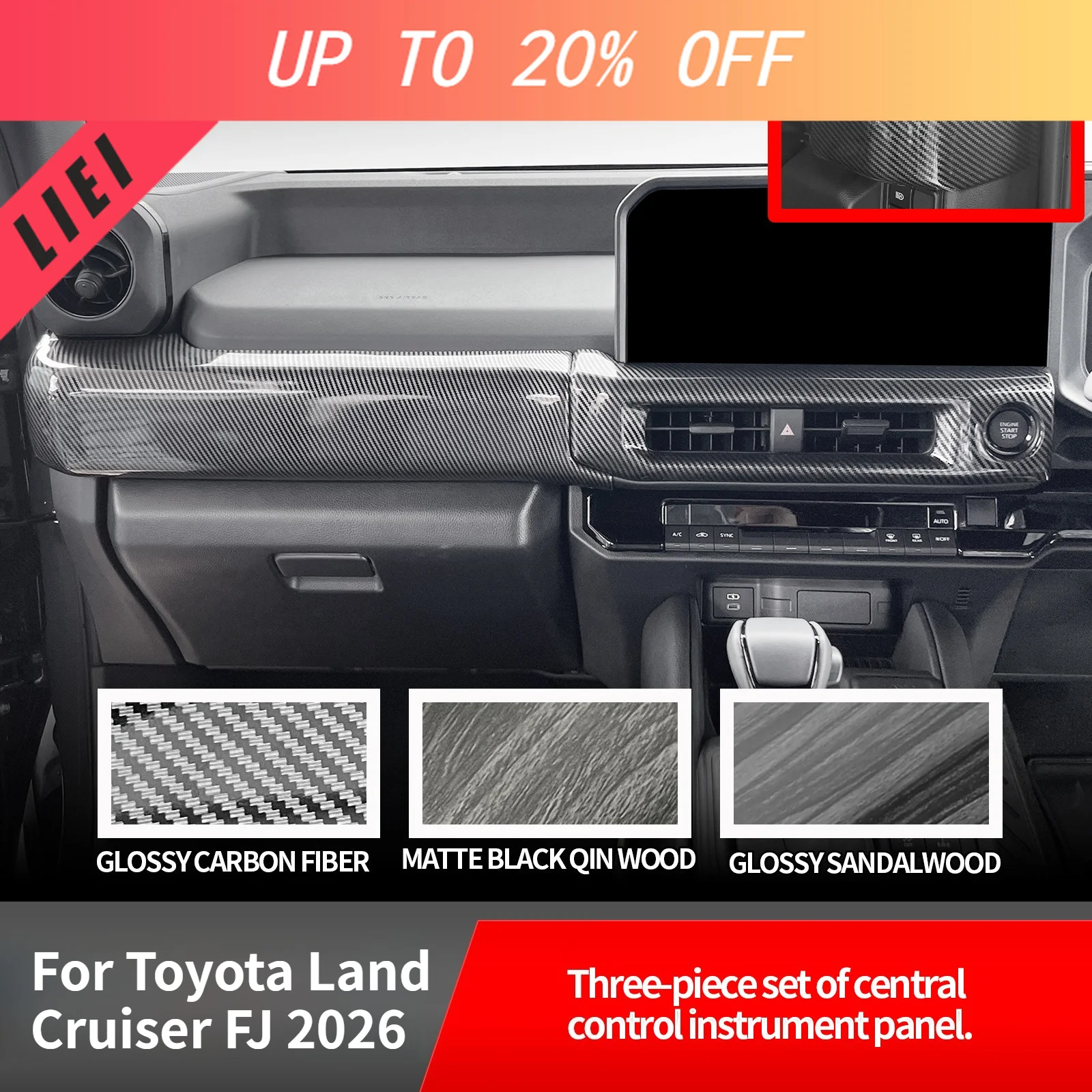 LIEI For Toyota Land Cruiser FJ 2026 Right Hand Drive Carbon Fiber Texture Central Control Dashboard Panel Air Vent Outlet Trim