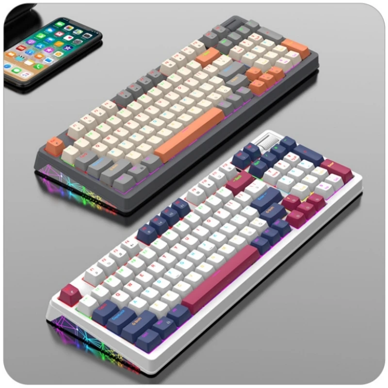

Russian Mechanical Keyboard Arabic Korean Mechanical Keyboard 96Key Layout Numpad Type C Wired Rainbow Backlight Volume Knob K85