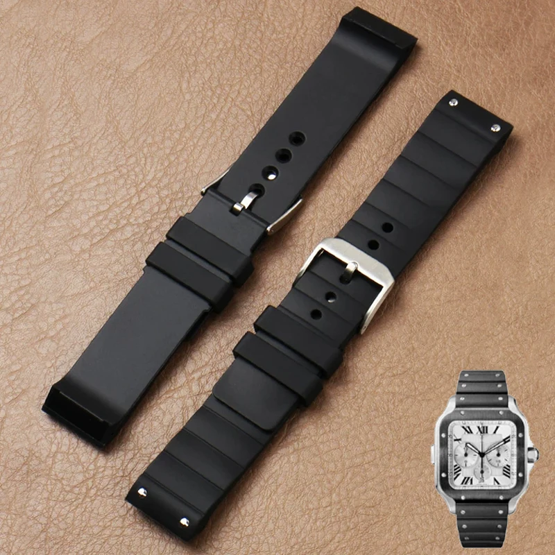 23mm Premium-Grade Watch Band For Cartier Santos 100 Rubber black Watch Strap Men's Women's Silicone accessories watch bracelet